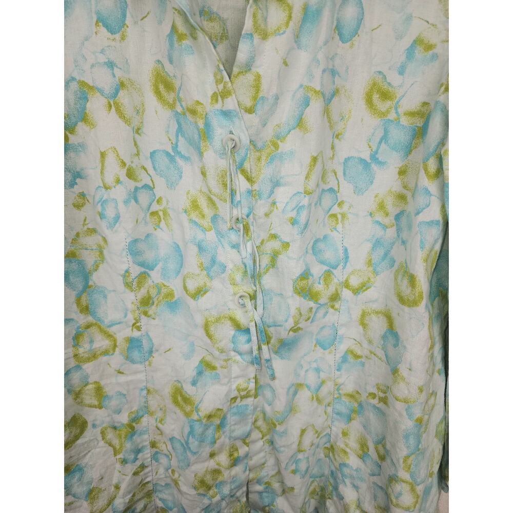 J Jill Top Women M 100% Linen tassel watercolor leaf peasant floral spring fairy - Picture 3 of 15